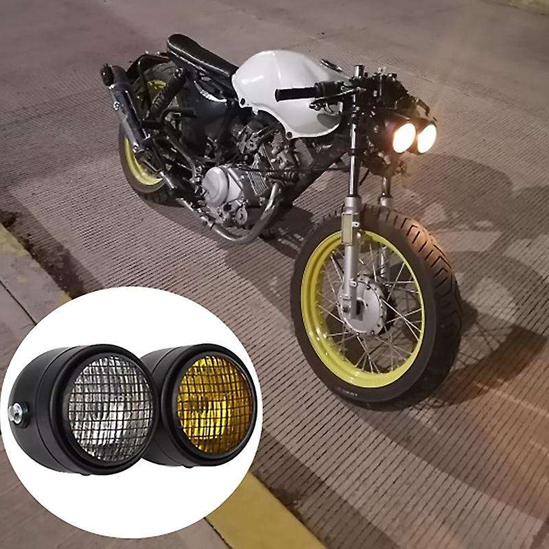 Motorcycle Cafe Universal Dominator Grill Dual Headlight Double Head Light Lamp for C