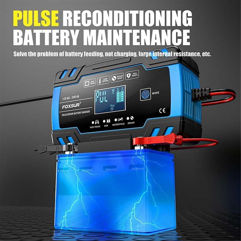 Motorcycle Car Battery Charger 12V 8A 24V 4A Automatic Pulse Repair LCD Smart Car Battery Repair Cha