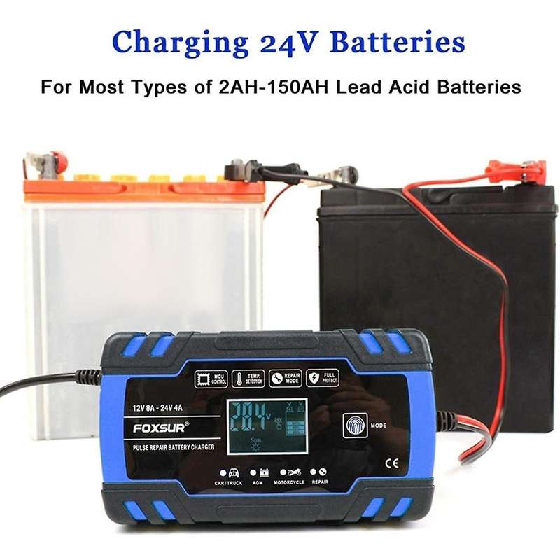 Motorcycle Car Battery Charger 12V 8A 24V 4A Automatic Pulse Repair LCD Smart Car Battery Repair Cha