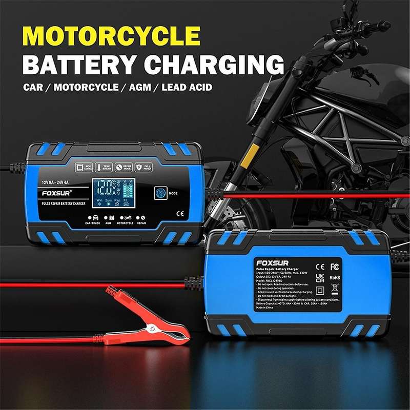 Motorcycle Car Battery Charger 12V 8A 24V 4A Automatic Pulse Repair LCD Smart Car Battery Repair Cha