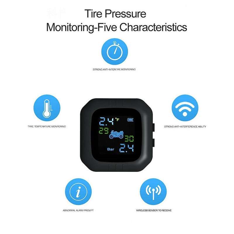 Motorcycle Cordless TPMS Tire Pressure Monitoring System Waterproof + 2 Sensors