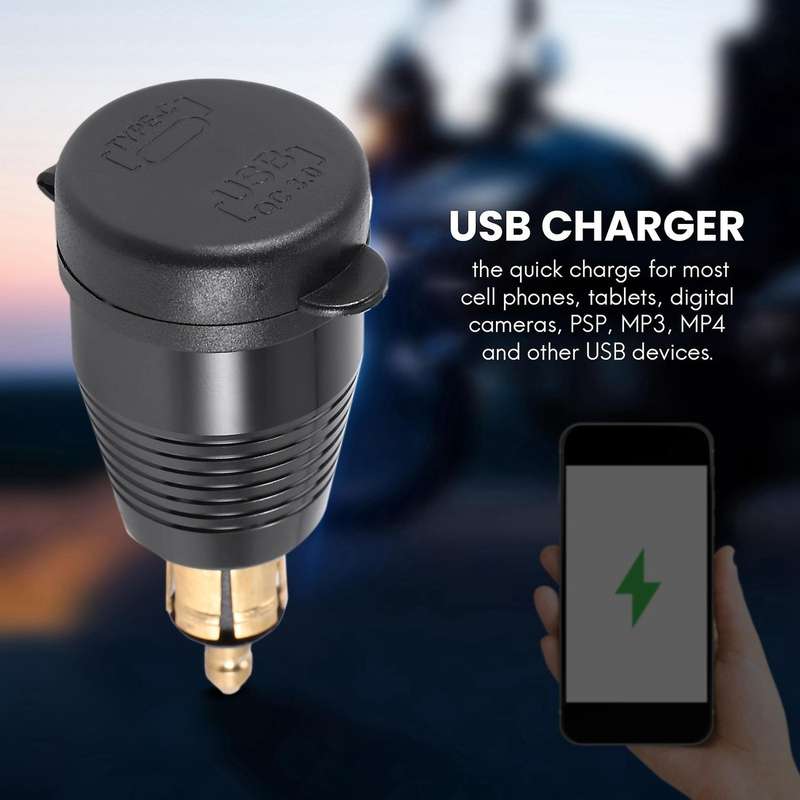 Motorcycle DIN Plug Waterproof Charger to QC3.0 USB Charger & Type C 30W Power Delivery Adapter Sock