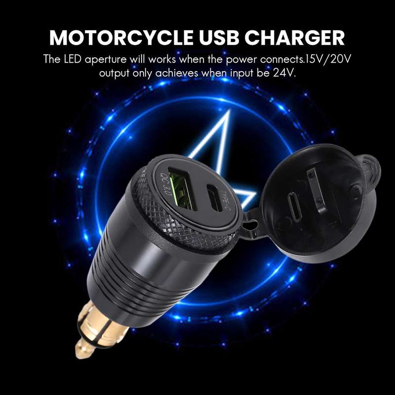 Motorcycle DIN Plug Waterproof Charger to QC3.0 USB Charger & Type C 30W Power Delivery Adapter Sock