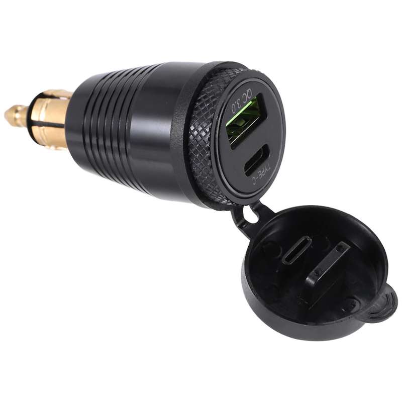 Motorcycle DIN Plug Waterproof Charger to QC3.0 USB Charger & Type C 30W Power Delivery Adapter Sock