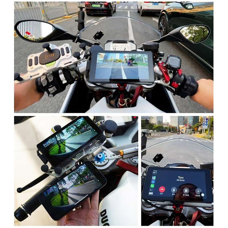 Motorcycle DVR Wireless Carplay Android Auto TPMS Dual HD 2K Cameras GPS 5-Inch WiFi Detection Loop