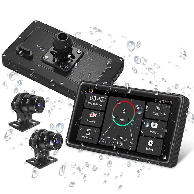 Motorcycle DVR Wireless Carplay Android Auto TPMS Dual HD 2K Cameras GPS 5-Inch WiFi Detection Loop