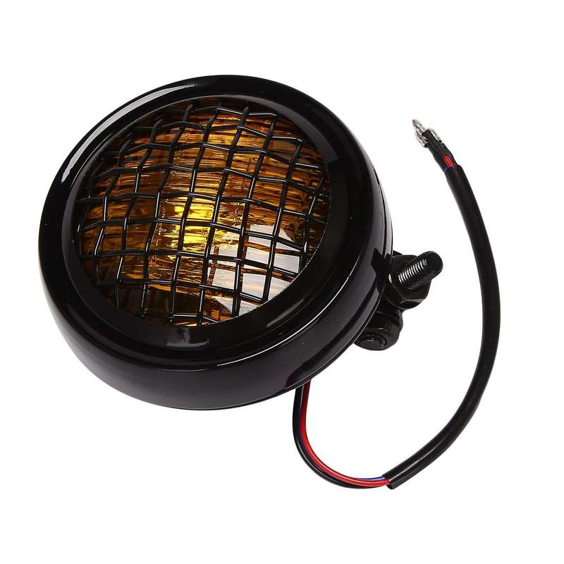 Motorcycle Fence Headlight 12V Retro Head Light for General Modified Motorcycles -Yellow
