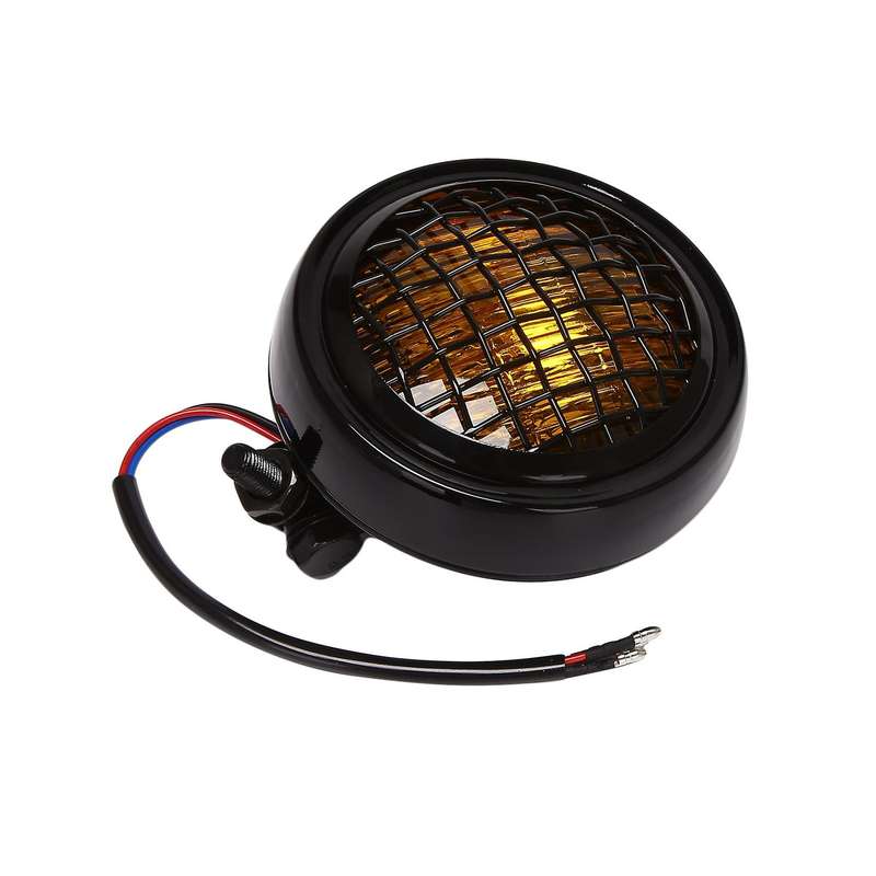 Motorcycle Fence Headlight 12V Retro Head Light for General Modified Motorcycles -Yellow
