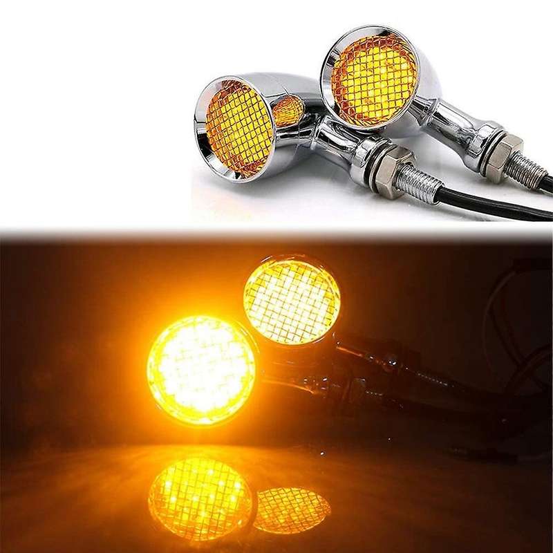 Motorcycle Grid Retro Turn Signal Light Indicators LED Brake Light Universal for Cruise Prince 4Pcs,