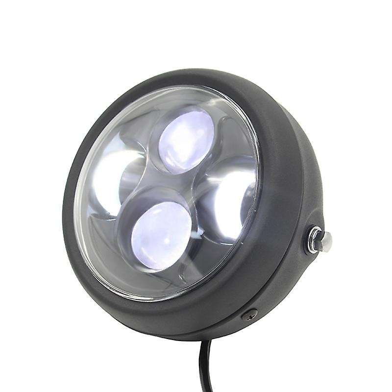 Motorcycle Headlight,Universal Motorcycle Retro White Lens LED Headlamp Front Headlight(Black)