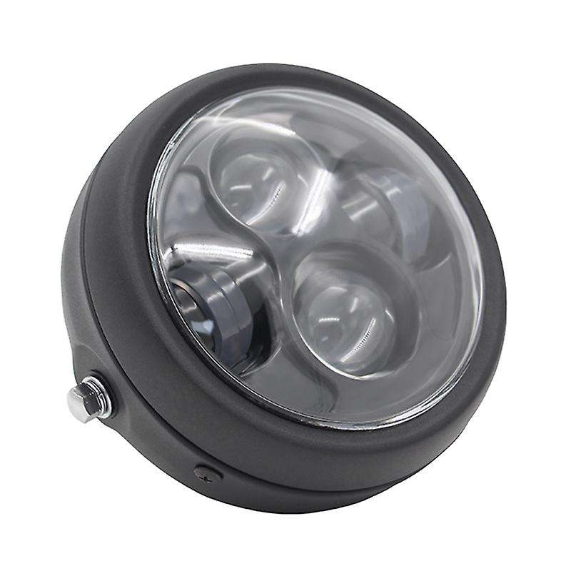 Motorcycle Headlight,Universal Motorcycle Retro White Lens LED Headlamp Front Headlight(Black)