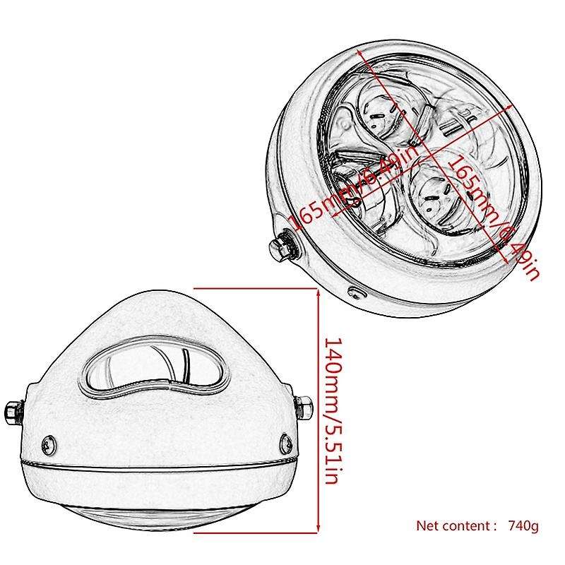 Motorcycle Headlight,Universal Motorcycle Retro White Lens LED Headlamp Front Headlight(Silver)