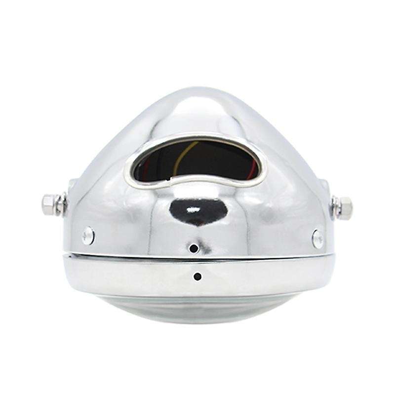 Motorcycle Headlight,Universal Motorcycle Retro White Lens LED Headlamp Front Headlight(Silver)