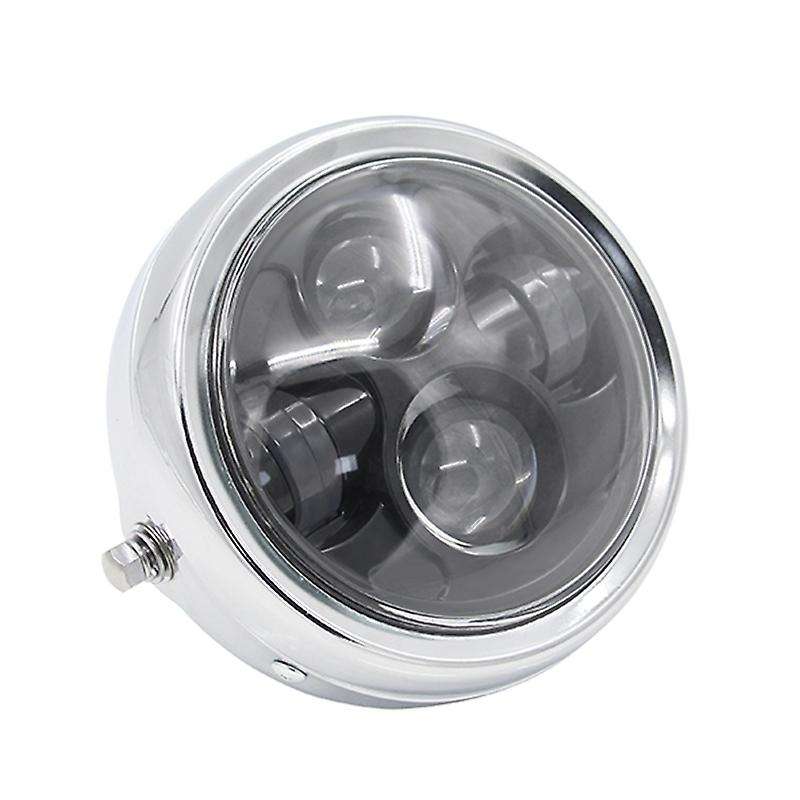 Motorcycle Headlight,Universal Motorcycle Retro White Lens LED Headlamp Front Headlight(Silver)