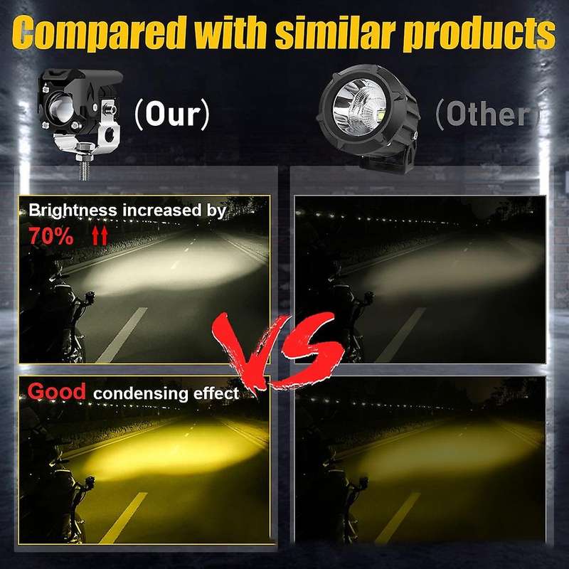 Motorcycle LED Driving Fog Lights 60W 6000LM Amber White Lights 1.3Inch Aux Spotlight Headlight for