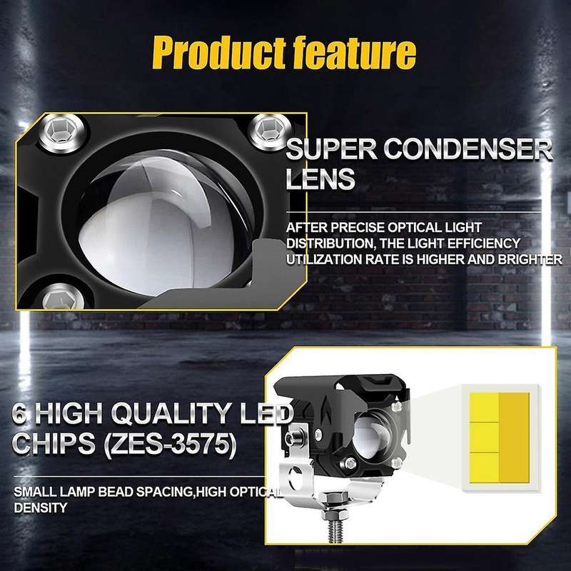 Motorcycle LED Driving Fog Lights 60W 6000LM Amber White Lights 1.3Inch Aux Spotlight Headlight for