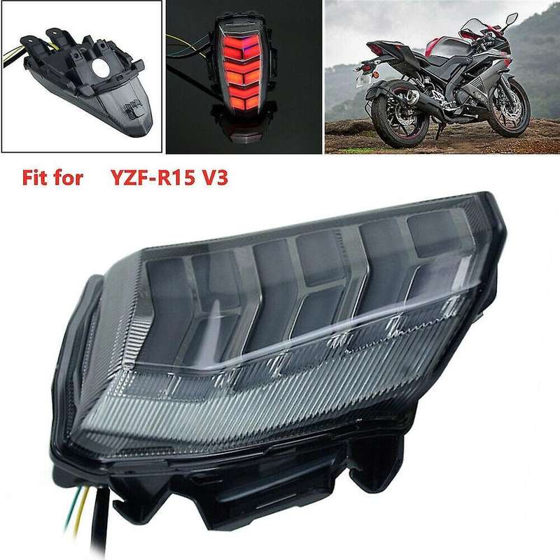 Motorcycle LED Tail Lights Black Lens Brake Rear Turn Signals Integrated Light for YZF-R15 V3 2018-2