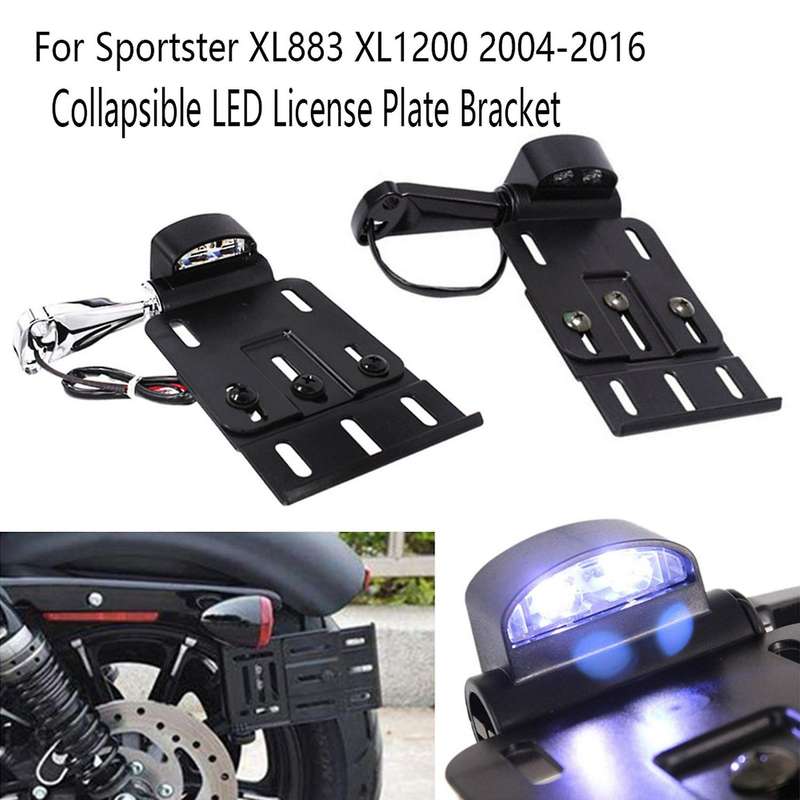 Motorcycle License Plate Light Collapsible Led License Plate Bracket for Sportster Xl883 Xl1200 200