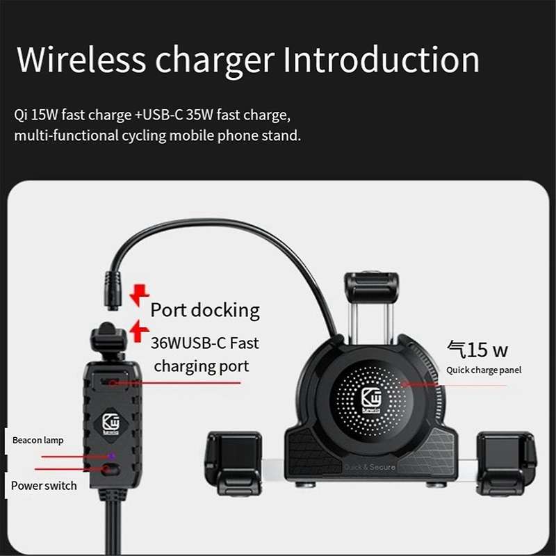 Motorcycle Phone Holder for Moto Stand Wireless Charger Support USB C Fast Charging Cell Phone Mount