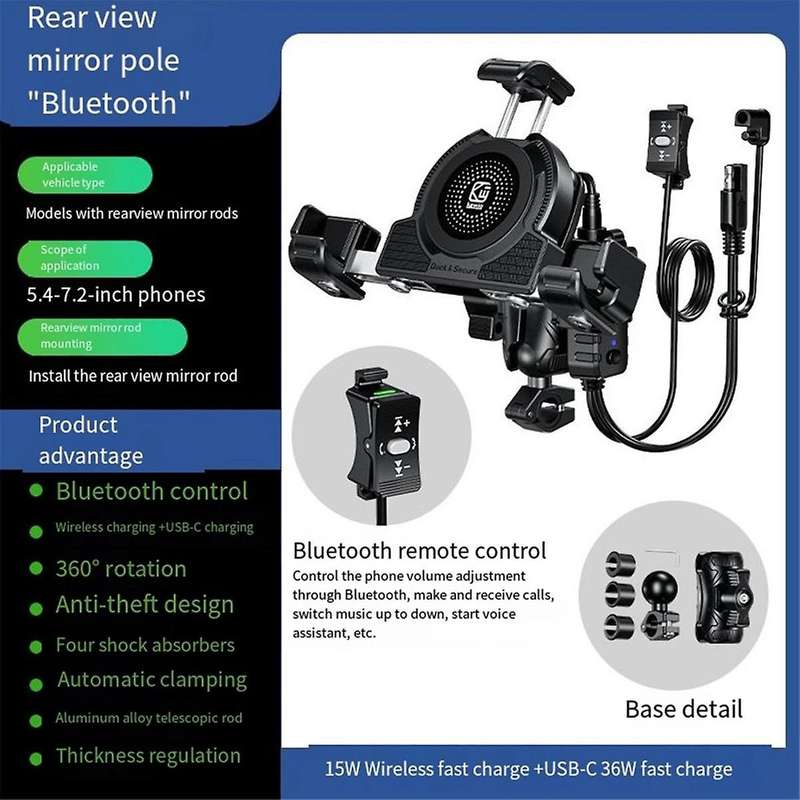 Motorcycle Phone Holder for Moto Stand Wireless Charger Support USB C Fast Charging Cell Phone Mount