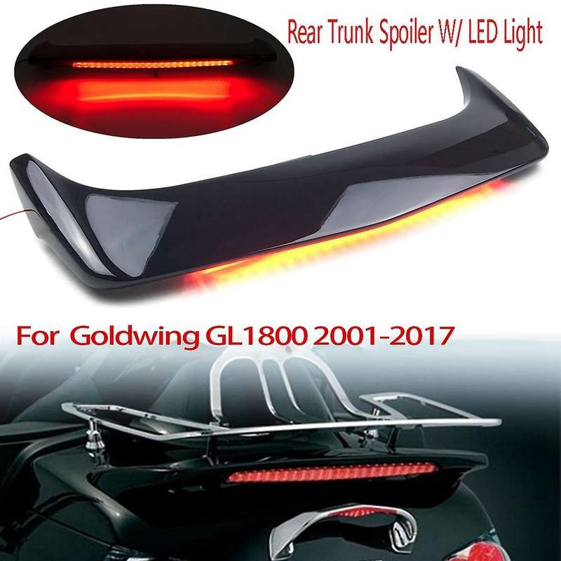 Motorcycle Rear Trunk Spoiler with LED Light Lens for Goldwing GL1800 2001-2017 LED Brake Light