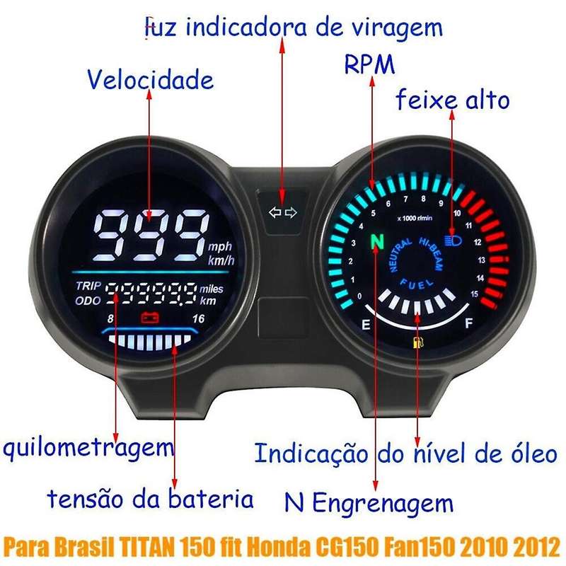 Motorcycle Speedometer Digital Led Panel Tachometer for Brazilian 150 Cg150 Fan150 2010 2012 White