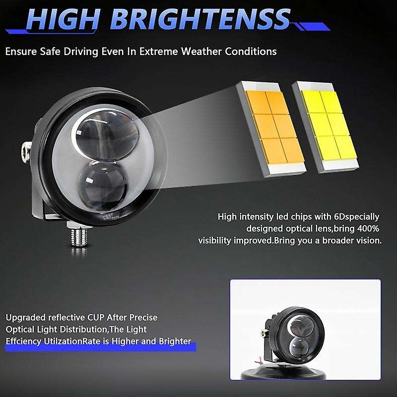 Motorcycle Spotlights Dual Color Laser Headlights Fog Lights Work Light for Vehicles Truck Motorcyc