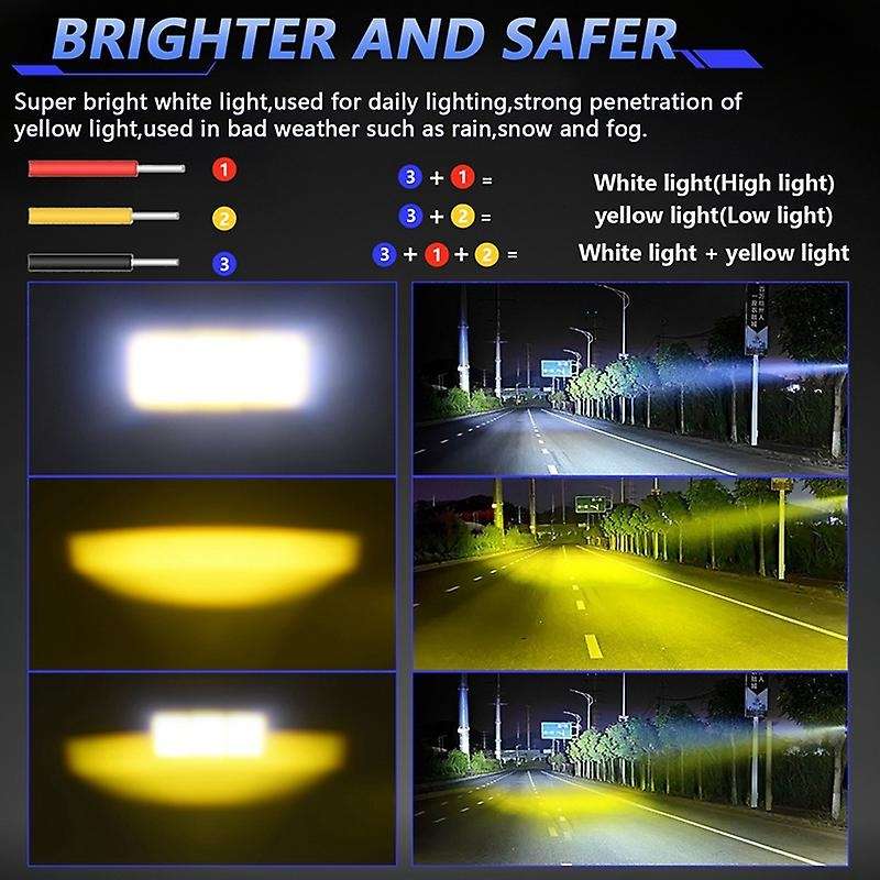 Motorcycle Spotlights Dual Color Laser Headlights Fog Lights Work Light for Vehicles Truck Motorcyc