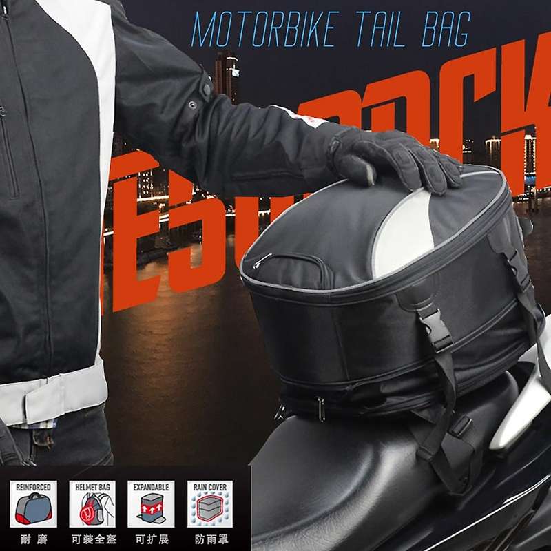 Motorcycle Tail Bag Dual Use Motorcycle Seat Bag with Waterproof Cover 28L Expandable Luggage Storag