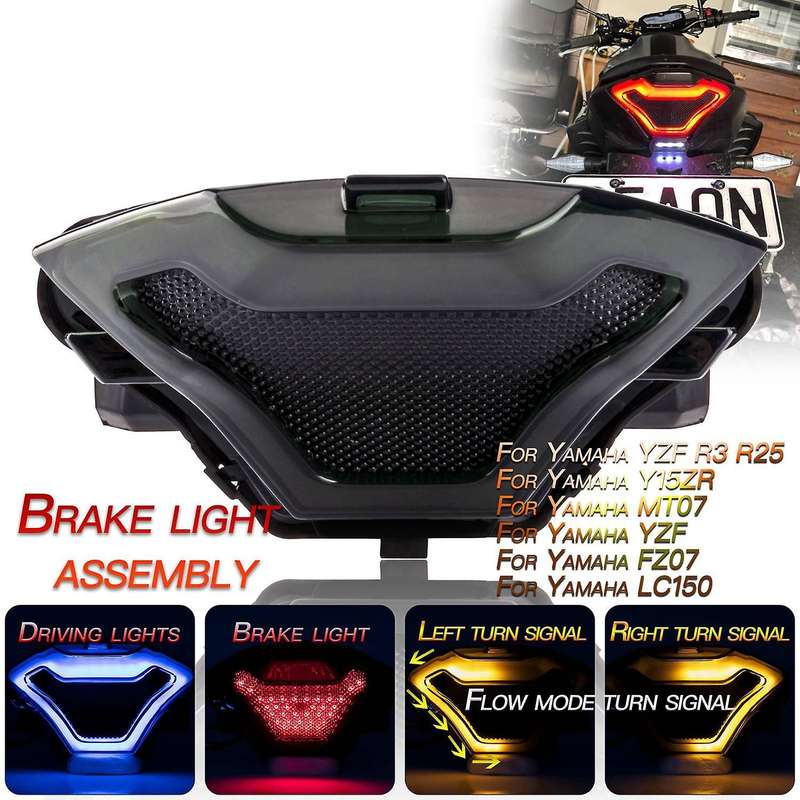 Motorcycle Tail Light Brake Turn Signal Lamp Flowing Flash for YZF R3 R25 Y15ZR MT03 MT07 FZ07 LC150