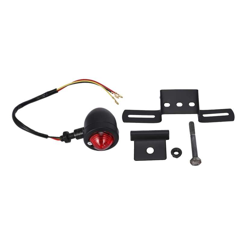 Motorcycle Tail Light Retro PC Lens Brake Lamp Stop Light License Plate Holder 12V Universal Fits Mo