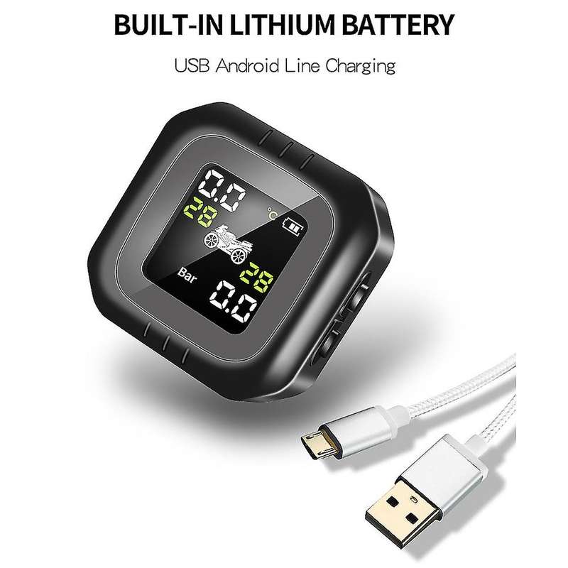 Motorcycle Tire Pressure Monitoring System Temperature Alarm Waterproof Cordless TPMS External Senso