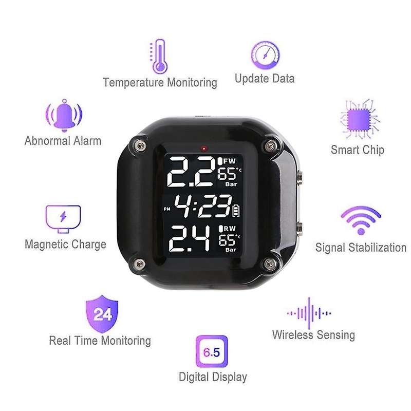 Motorcycle TPMS Charging Tire Pressure and Temperature Monitoring System DC5V LCD Color Screen Exter