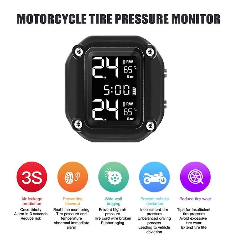 Motorcycle TPMS Charging Tire Pressure and Temperature Monitoring System DC5V LCD Color Screen Exter