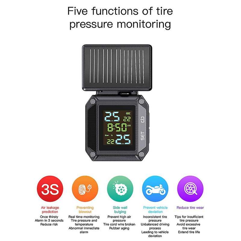 Motorcycle TPMS Motorbike Waterproof LCD Tire Pressure Monitoring System Tyre Temperature Alarm Syst