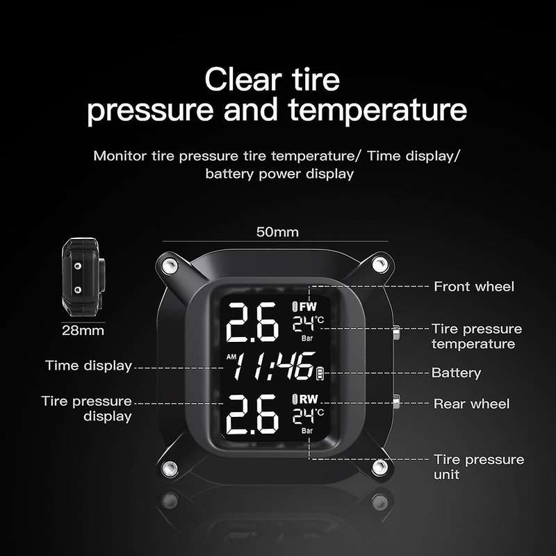 Motorcycle Tpms Wireless Tire Pressure Temperature Monitoring System Lcd Screen USB Quick Charge wit