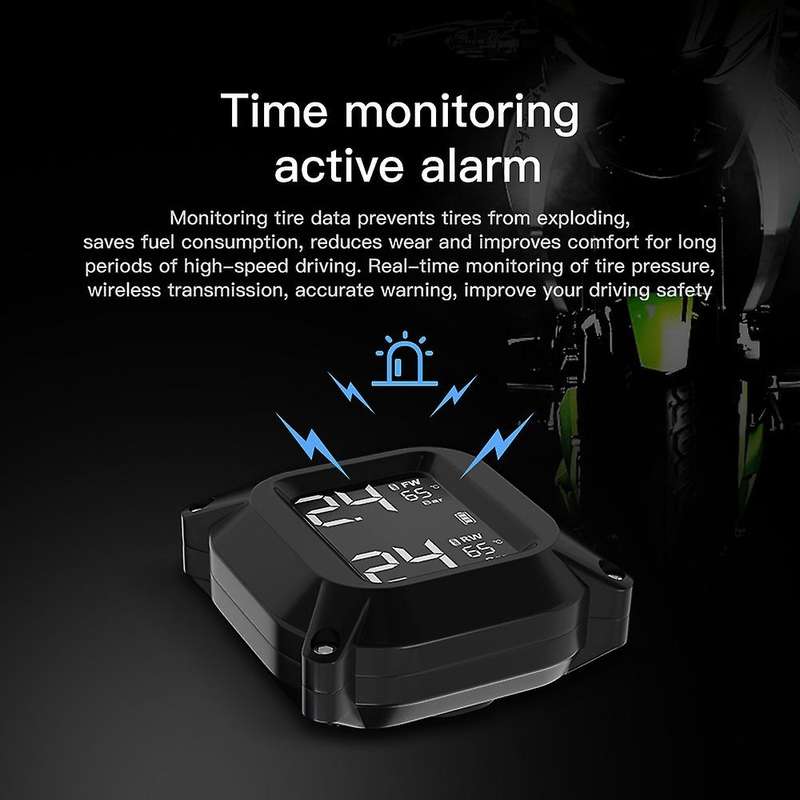 Motorcycle Tpms Wireless Tire Pressure Temperature Monitoring System Lcd Screen USB Quick Charge wit