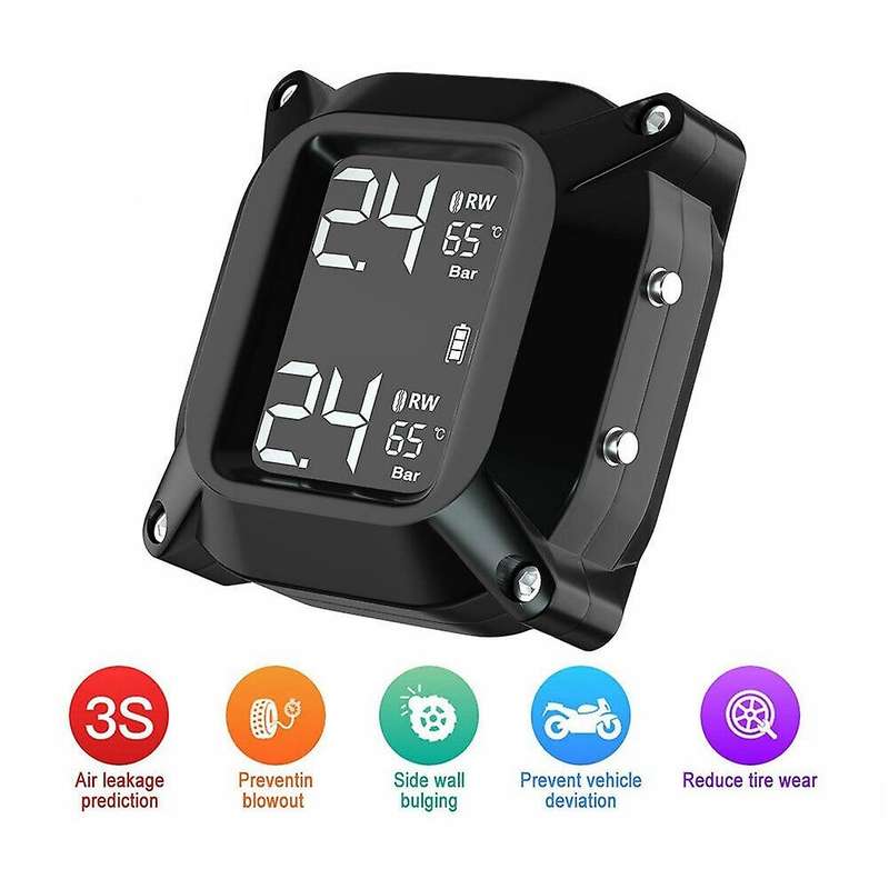 Motorcycle Tpms Wireless Tire Pressure Temperature Monitoring System Lcd Screen USB Quick Charge wit