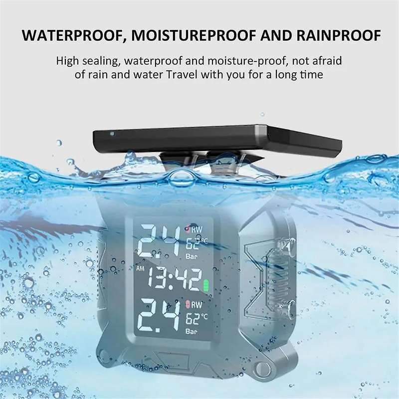 Motorcycle TPMS Solar Power Tire Pressure Monitor Real Time Tire Pressure Monitoring System Temperat