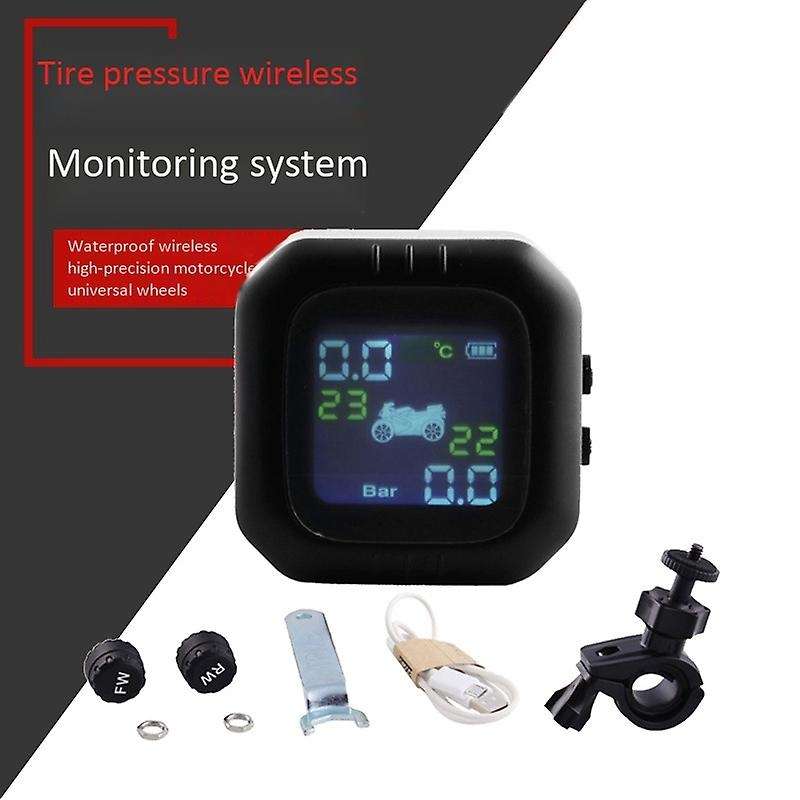 Motorcycle TPMS Motor Tire Pressure Tyre Temperature Monitoring Alarm System with 2 External Sensors