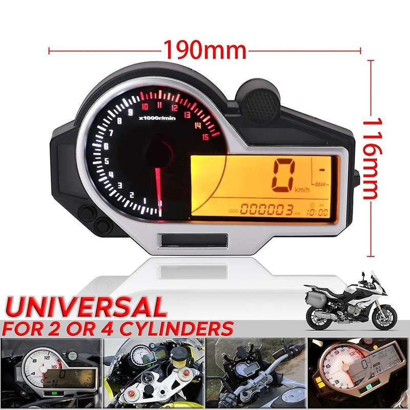 Motorcycle Universal 1, 2, 4 Cylinder Odometer Tachometer ATV LCD Digital Speedometer for