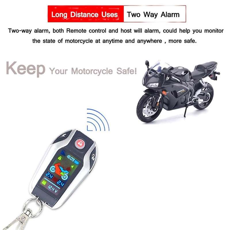 Motorcycle Two-Way Alarm LCD Screen Anti-Theft Security System with Accu Voltmeter Time Display Tire