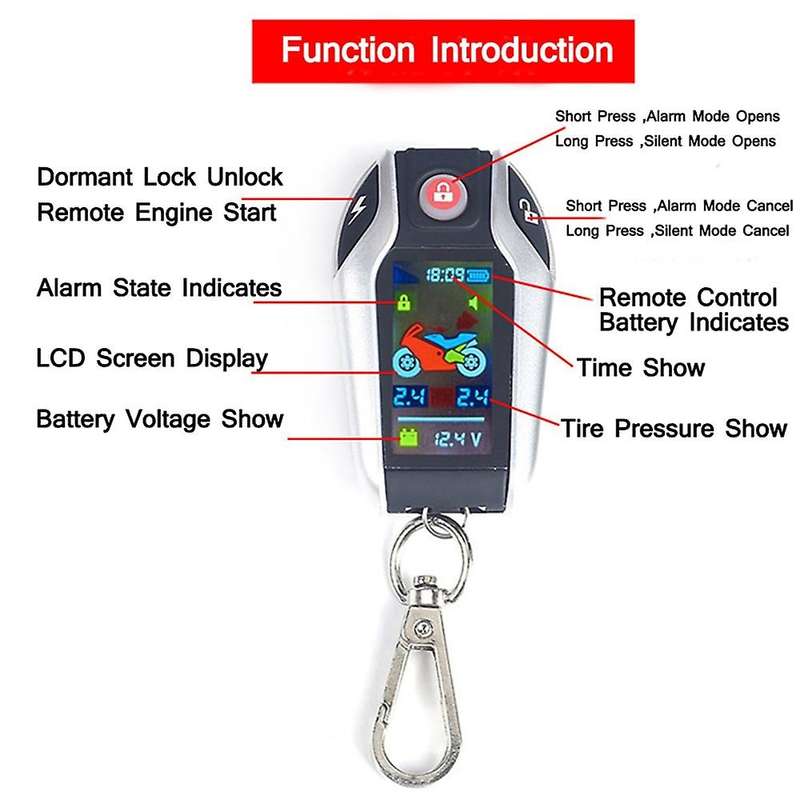 Motorcycle Two-Way Alarm LCD Screen Anti-Theft Security System with Accu Voltmeter Time Display Tire