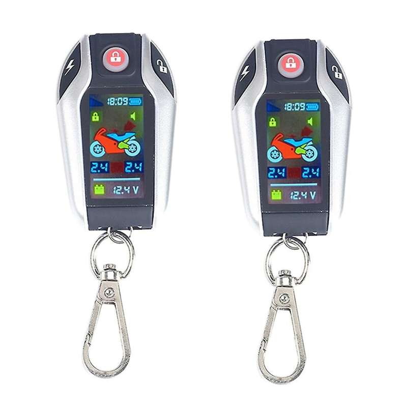 Motorcycle Two-Way Alarm LCD Screen Anti-Theft Security System with Accu Voltmeter Time Display Tire
