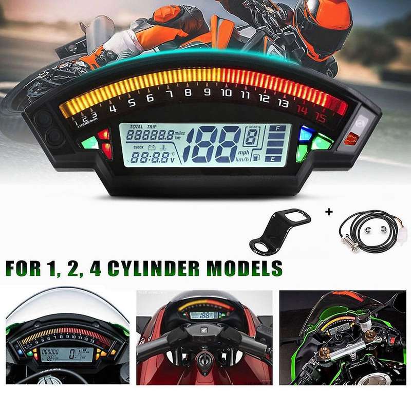 Motorcycle Universal LCD Digital Speedometer 14000RPM 6 Speed 199Km/H for 1,2,4 Cylinder Meter Odome