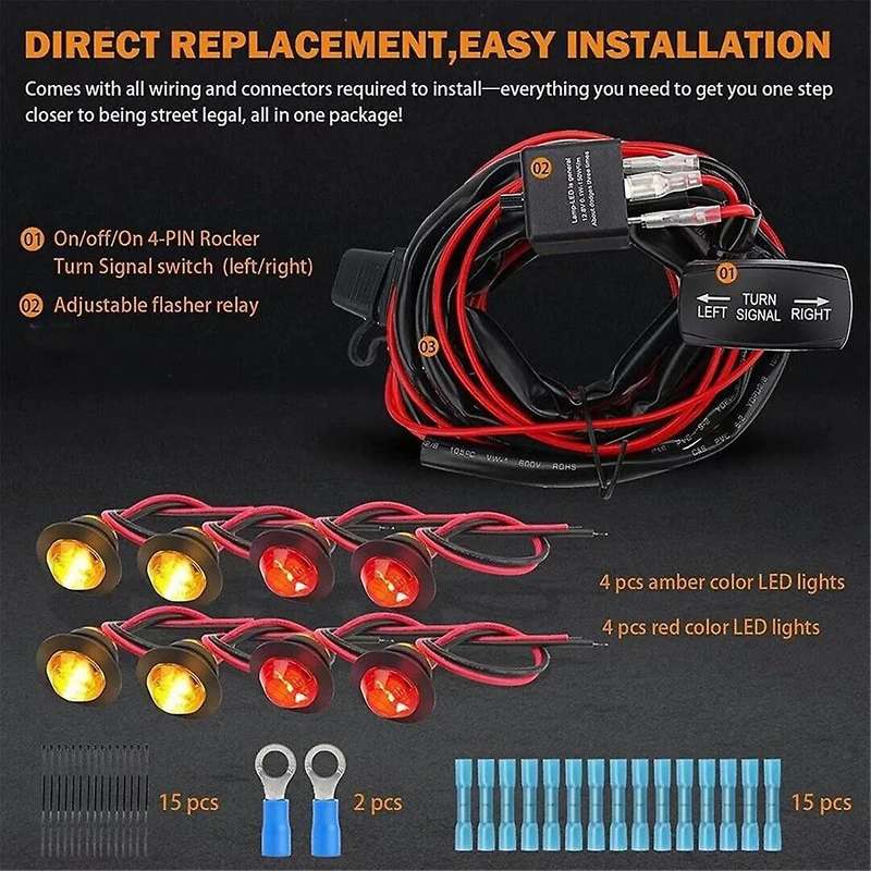Motorcycle Universal Rocker Switch Turn Signal Kit Horn Flasher Relay Kit for SXS UTV ATV Dirt Bike