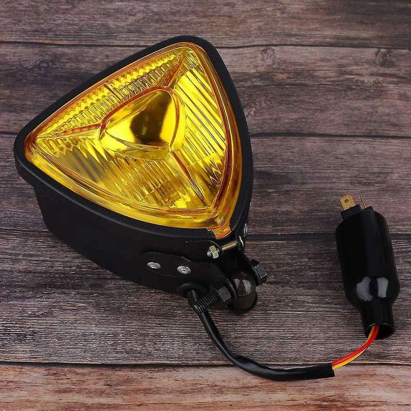 Motorcycle Universal Triple-cornered Headlight for Chopper Cafe Amber Front Head Light Lamp