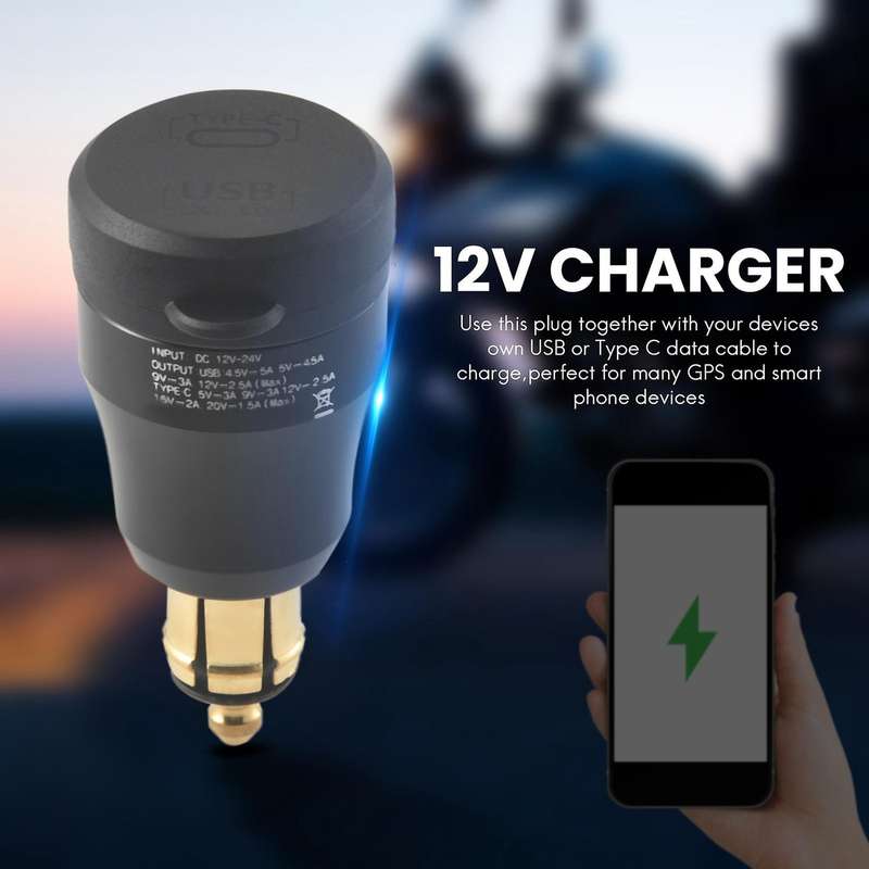 Motorcycle Waterproof Fast Charger with Usb Type-C Port 12V/24V Qc3.0 Adapter Din Plug Socket for B