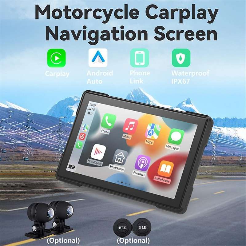 Motorcycle Wireless Carplay Waterproof 1080P 5 Inch WiFi Wireless Android-Auto DVR Dash Cam Tire Pre