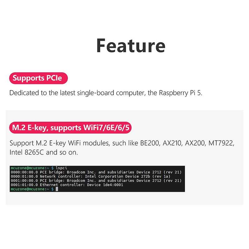 MPW7NCAB for 5 PCIE to M.2 E-Key WiFi7 Module+USB Adapter Kit BE200 Support TPU,WiF6E AX210,AX200
